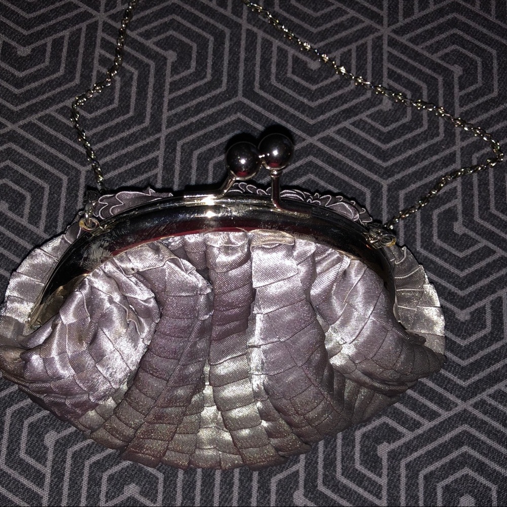 Jessica McClintock Silver Clutch with Chain